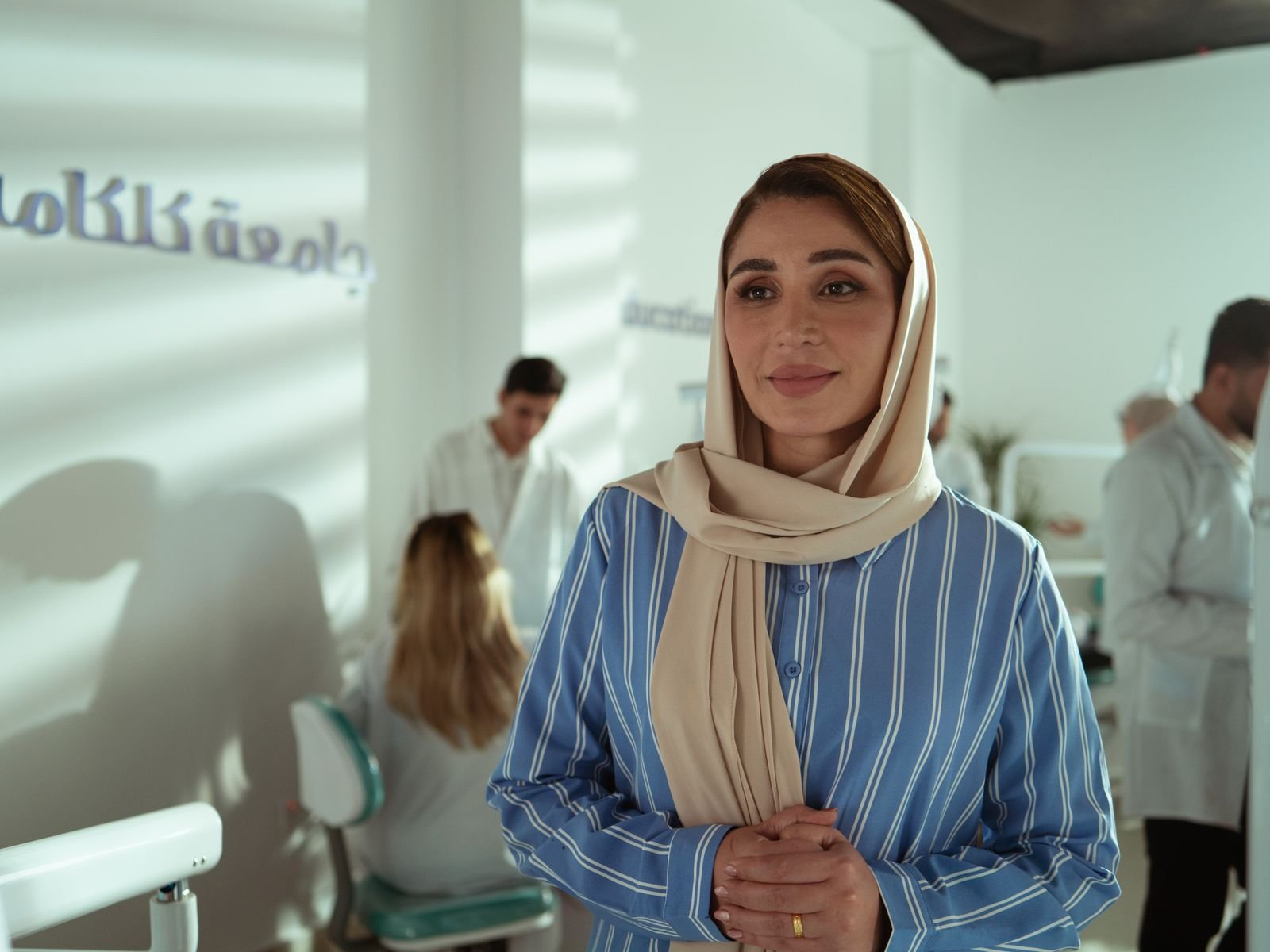 Patient smiling in a modern medical clinic