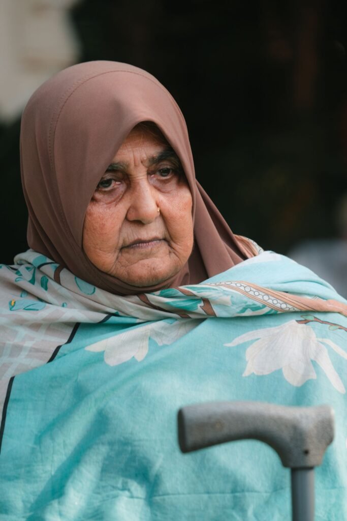Senior woman cared for at home